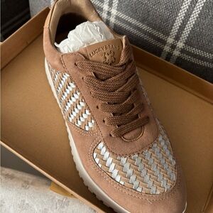 Lucky Brand Tan and Cream Woven Sneakers